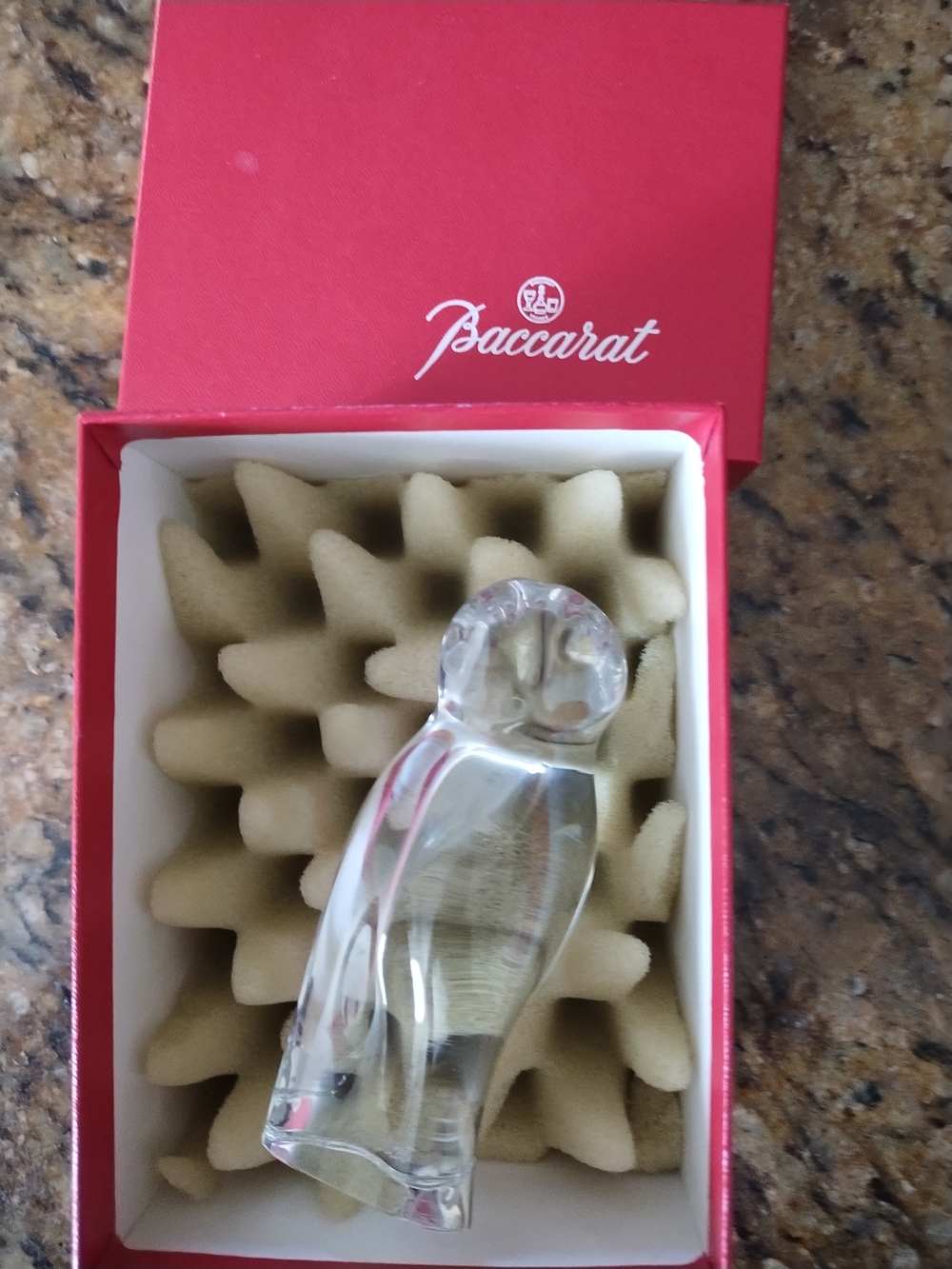 Baccarat Clear Crystal Owl Figurine with Red Box